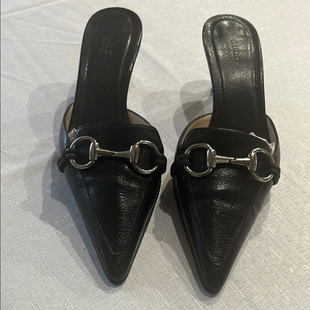 Gucci Black Leather Horsebit Mules